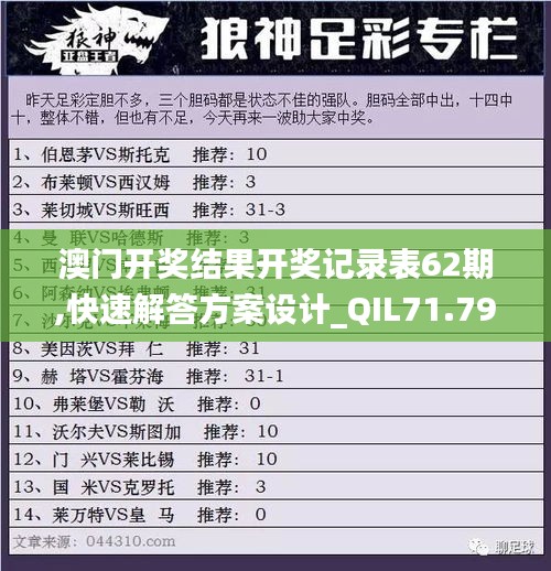 澳门开奖结果开奖记录表62期,快速解答方案设计_QIL71.799紧凑版