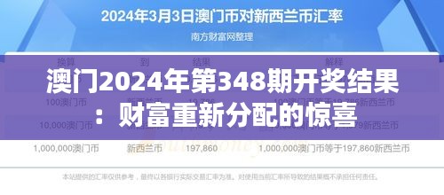 澳门2024年第348期开奖结果：财富重新分配的惊喜