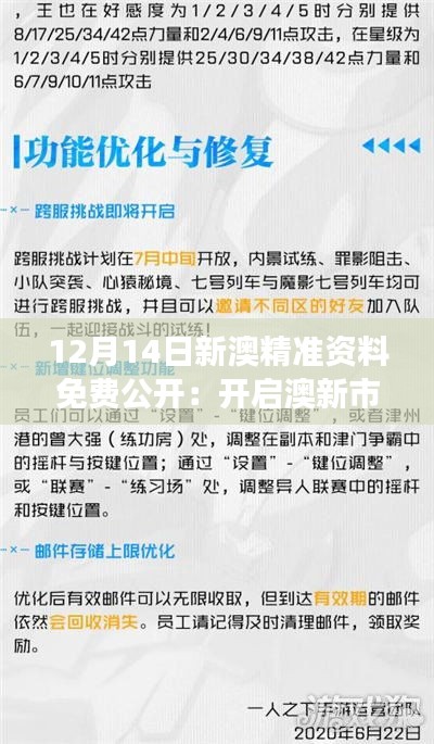 12月14日新澳精准资料免费公开：开启澳新市场研究的新篇章