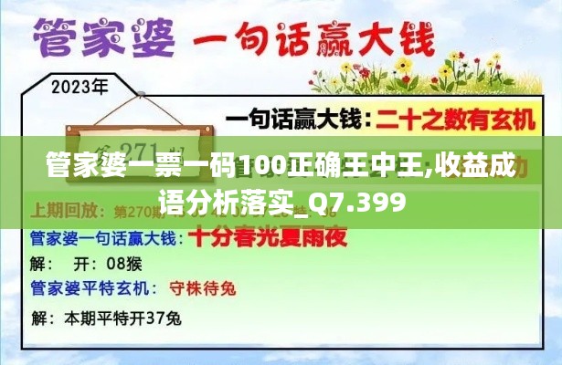 管家婆一票一码100正确王中王,收益成语分析落实_Q7.399