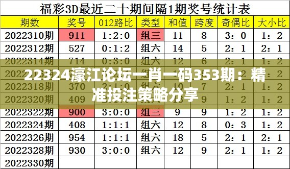 22324濠江论坛一肖一码353期：精准投注策略分享