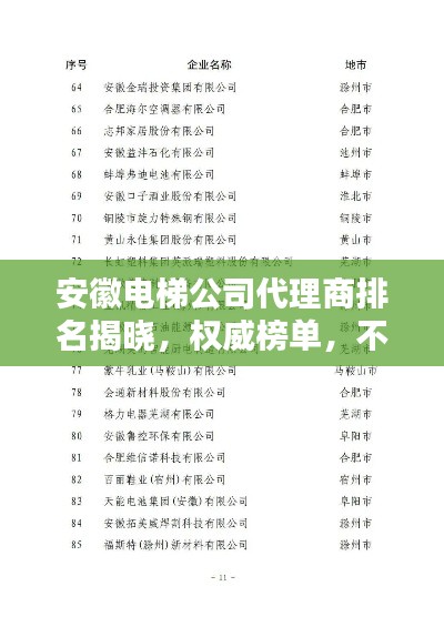 安徽电梯公司代理商排名揭晓，权威榜单，不容错过！