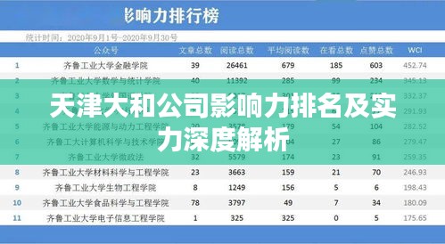 天津大和公司影响力排名及实力深度解析