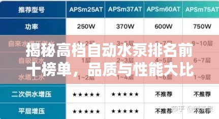 揭秘高档自动水泵排名前十榜单，品质与性能大比拼！