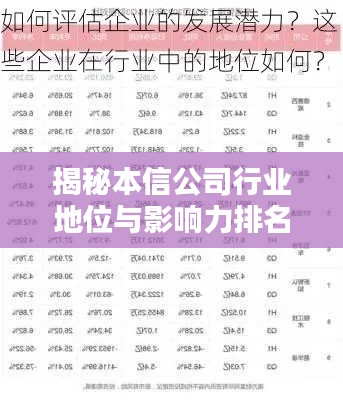 揭秘本信公司行业地位与影响力排名，行业翘楚，引领风潮！