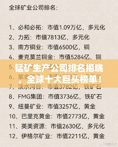 锰矿生产公司排名揭晓，全球十大巨头榜单！